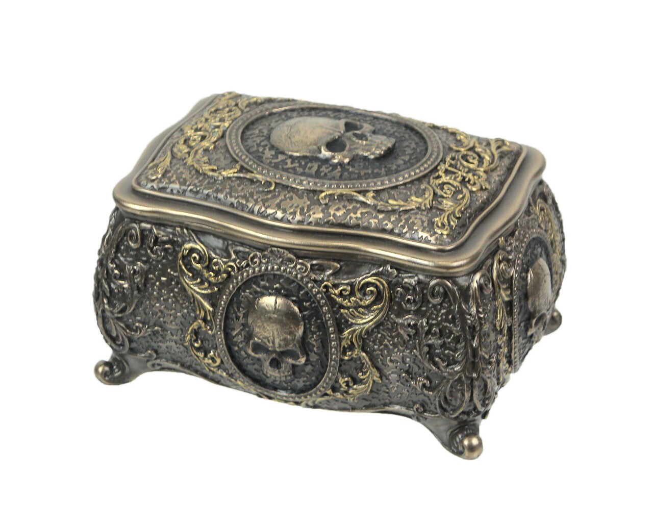 Metallic Bronze Finished Human Skull Cameo Design Trinket Box